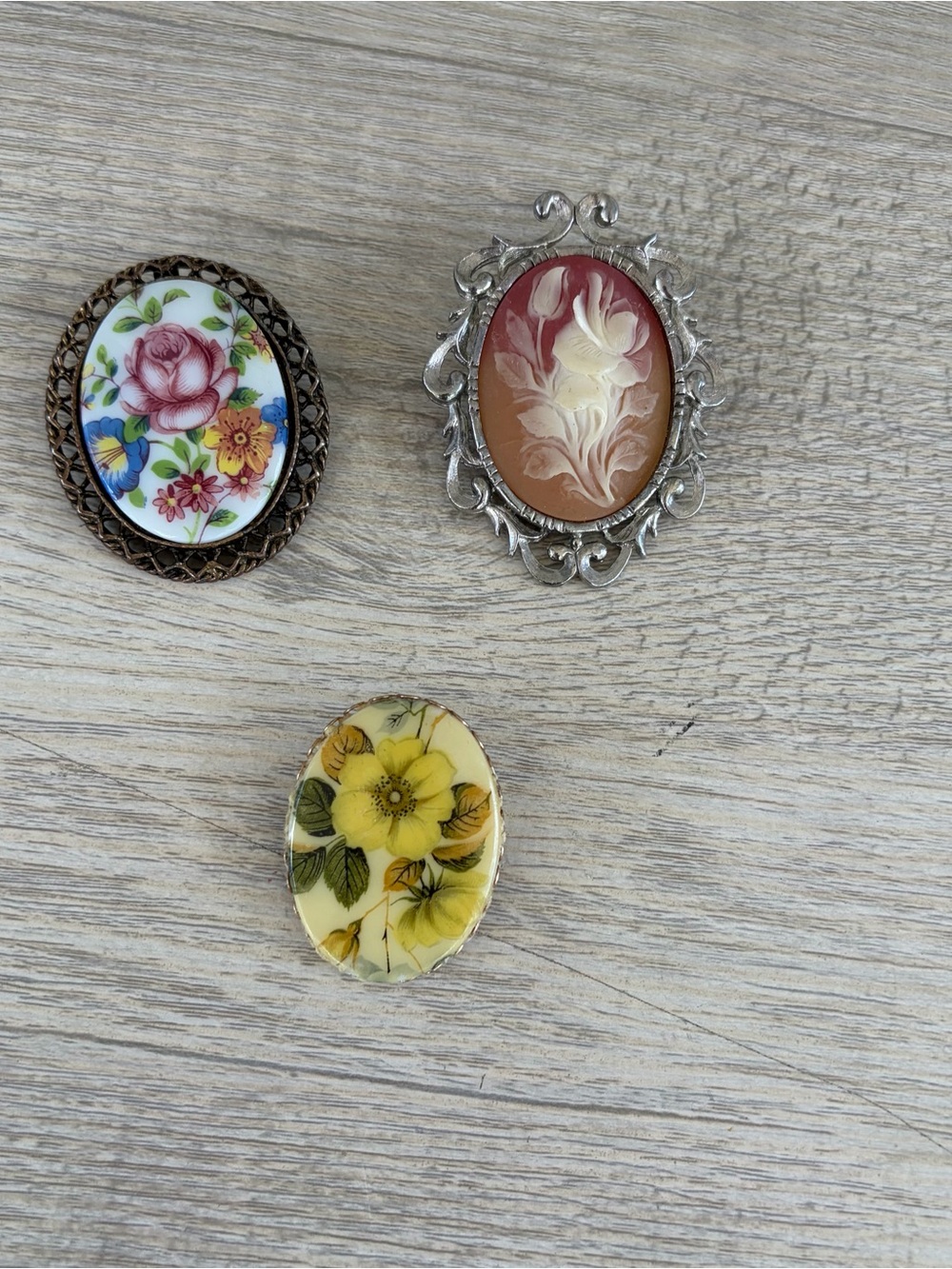 VTG Lot Of 3 Brooch Pendant Pin Pink Cameo Floral Limoges porcelain Jewelry Rose